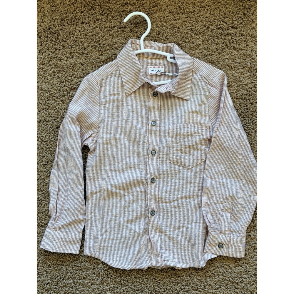 Morley Kids Benjamin Plage Rose Striped Button Down Shirt Cotton Linen Size 4